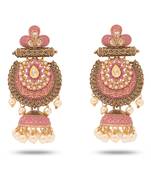 Traditional Designer Pink Meenakari Antique Jhumka Earrings