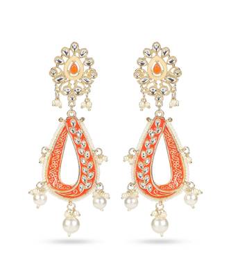 Designer Orange Meenakari Antique Zircon Zinc Drops & Danglers 1