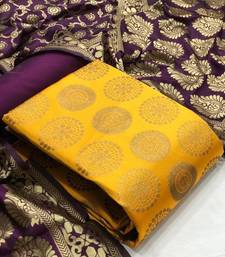  Yellow Banarasi silk Unstitched dress material