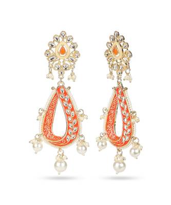 Designer Orange Meenakari Antique Zircon Zinc Drops & Danglers 2