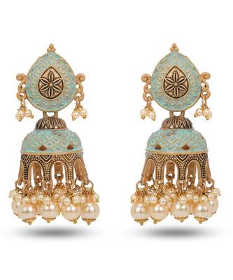Light Blue Mint Meenakari Jhumka Earrings 1