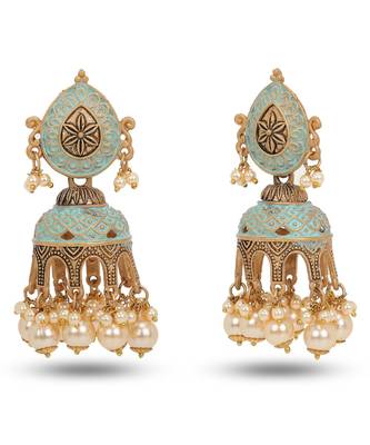 Light Blue Mint Meenakari Jhumka Earrings 2