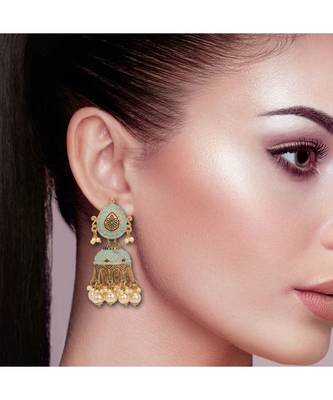 Light Blue Mint Meenakari Jhumka Earrings 3