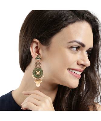 Traditional Designer Gold Plated Green Meenakari Floral Jhumka Earrings 3