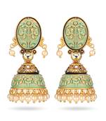 Indian Design Green Mint Meenakari Jhumka Agate Zinc Jhumki Earring