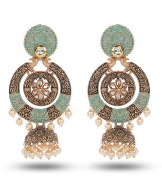 Green Meenakari Jhumka Zircon Zinc Jhumki Earring 1