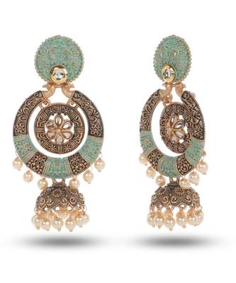 Green Meenakari Jhumka Zircon Zinc Jhumki Earring 2