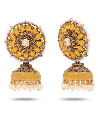 Floral Yellow Jhumka Earrings 2