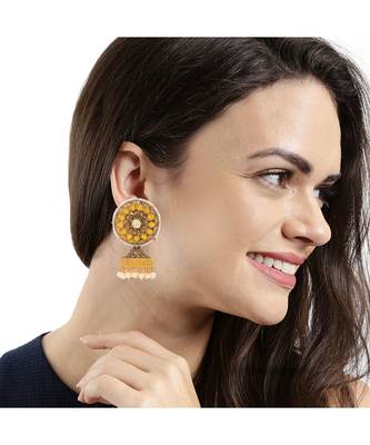 Floral Yellow Jhumka Earrings 3