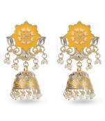 Beautiful Yellow Mint Meenakari Jhumka Earrings