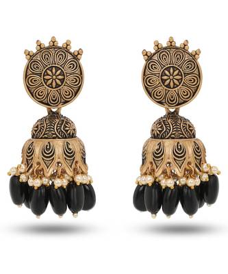 Traditional Designer Black Meenakari Antique Jhumka Earrings 1