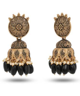 Traditional Designer Black Meenakari Antique Jhumka Earrings 2