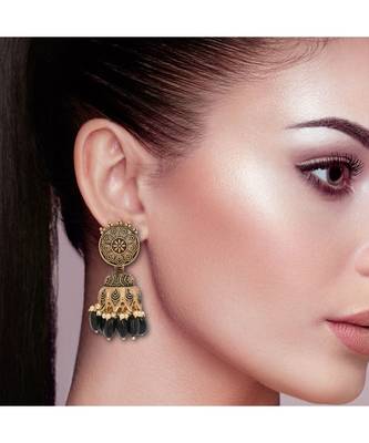 Traditional Designer Black Meenakari Antique Jhumka Earrings 3