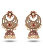 Traditional Design Red Meenakari Chandbali Jhumka Earrings