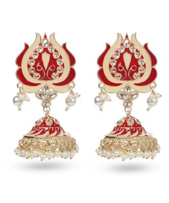 Seevee Fashion Red Meenakari Floral Jhumka Zircon Zinc Jhumki Earring 1
