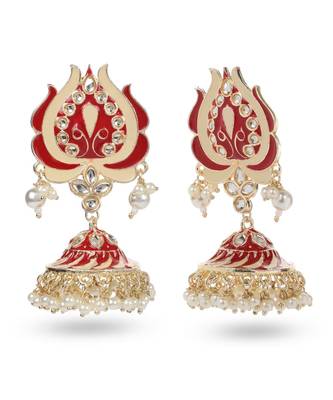 Seevee Fashion Red Meenakari Floral Jhumka Zircon Zinc Jhumki Earring 2
