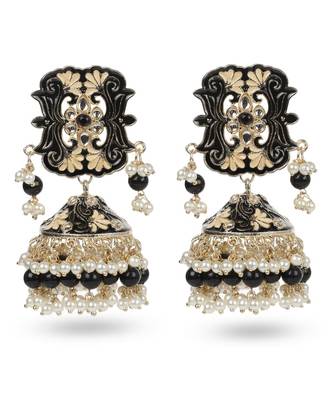 Beautiful Black Meenakari Jhumka Earrings 1