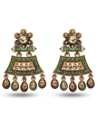 Beautiful Green Meenakari Zircon green Zinc Drops & Danglers 1