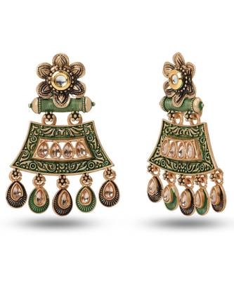 Beautiful Green Meenakari Zircon green Zinc Drops & Danglers 3