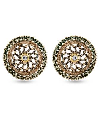 Women's Designer Green Meenakari Kanphool Stud Earrings 1