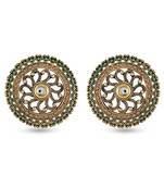 Women's Designer Green Meenakari Kanphool Stud Earrings