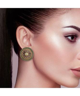 Women's Designer Green Meenakari Kanphool Stud Earrings 3