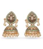 Lightweight Metal With Beautiful Green Mint Meenakari Jhumki Earrings
