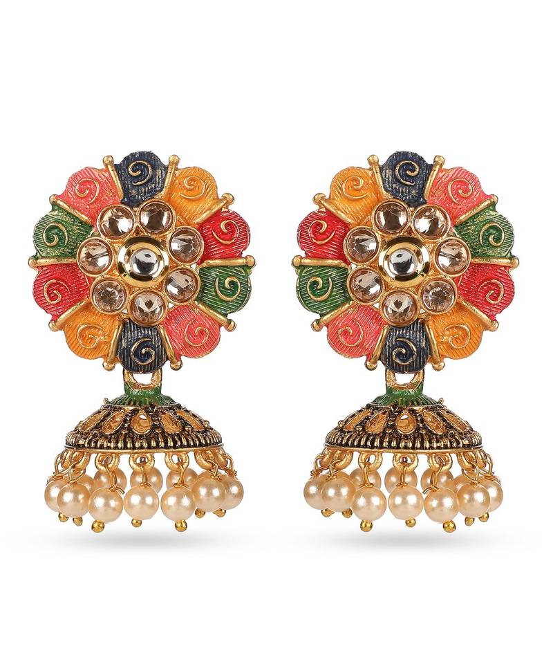 Traditional Indian Design Multicolor Floral Jhumka Earrings