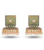 Beautiful indian Design Green Meenakari Square Shape Jhumka Earrings