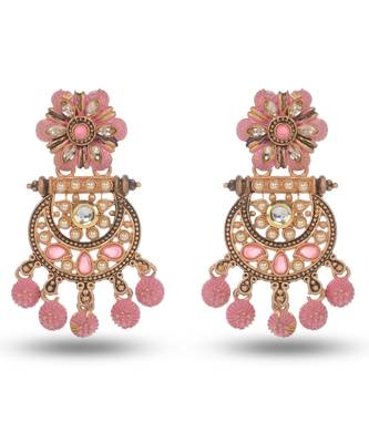 Lightweight Metal With Beautiful Pink Mint Meenakari Floral JhumkaEarrings 1