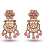 Lightweight Metal With Beautiful Pink Mint Meenakari Floral JhumkaEarrings