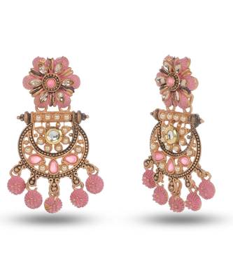 Lightweight Metal With Beautiful Pink Mint Meenakari Floral JhumkaEarrings 2