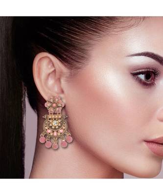 Lightweight Metal With Beautiful Pink Mint Meenakari Floral JhumkaEarrings 3