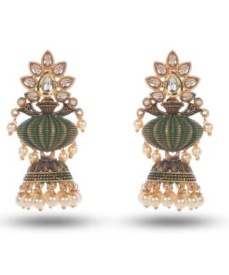 Antique Design Green meenakari Jhumka Earrings 1