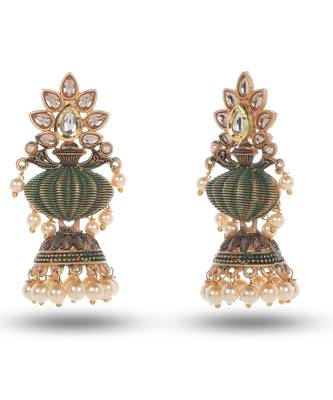Antique Design Green meenakari Jhumka Earrings 2