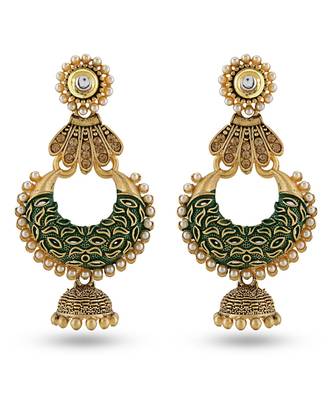 Green Meenakari Chandbali Earrings 1