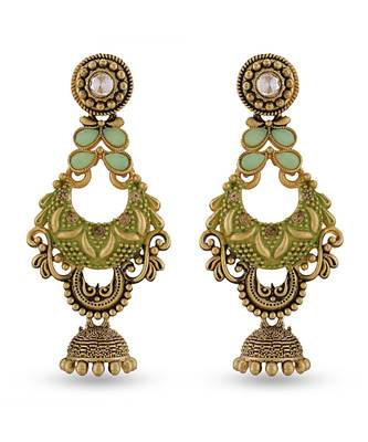 Indian Design Mint Green Meenakari Chandbali Earrings 1