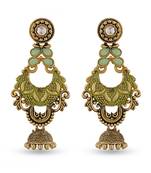 Indian Design Mint Green Meenakari Chandbali Earrings