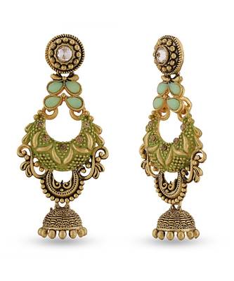Indian Design Mint Green Meenakari Chandbali Earrings 2