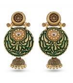 Indian Design Green Meenakari Chandbali Jhumka Earrings