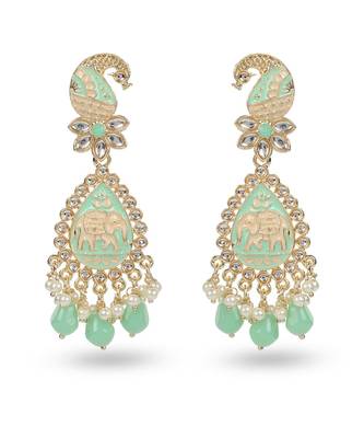 Antique Design Aquamarin meenakari long Earrings 1