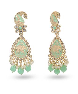 Antique Design Aquamarin meenakari long Earrings 2