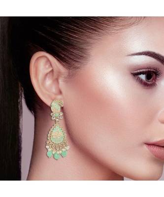 Antique Design Aquamarin meenakari long Earrings 3