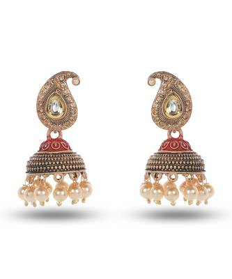 Traditional Indian Design Red Meenakari Jhumki/Jhumka Earrings 1