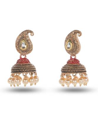 Traditional Indian Design Red Meenakari Jhumki/Jhumka Earrings 2