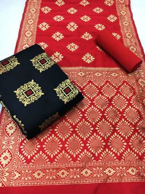  Black Banarasi silk Unstitched dress material 1