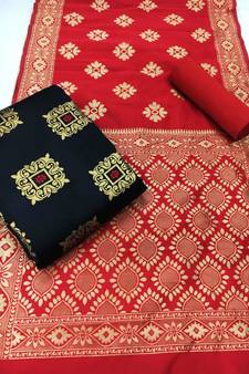  Black Banarasi silk Unstitched dress material