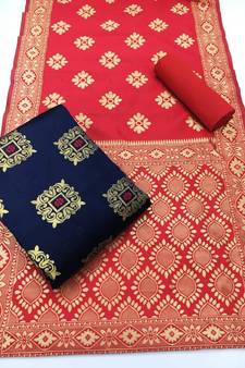  Blue Banarasi silk Unstitched dress material