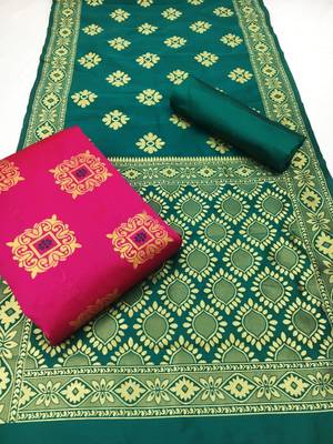  Pink Banarasi silk Unstitched dress material 1