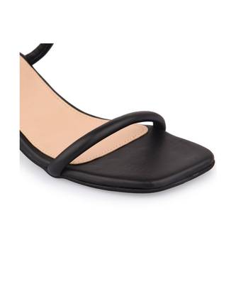 black faux leather block heel with strap design 2
